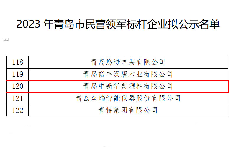2023年度青島市民營領(lǐng)軍標(biāo)桿企業(yè)名單